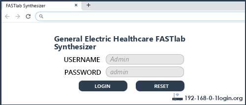 General Electric Healthcare FASTlab Synthesizer router default login