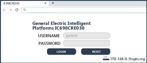 General Electric Intelligent Platforms IC698CRE030 router default login
