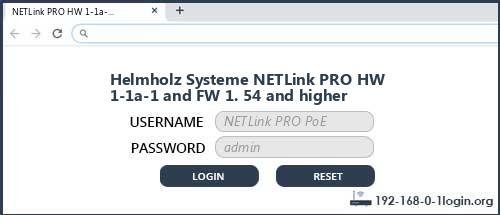 Helmholz Systeme NETLink PRO HW 1-1a-1 and FW 1. 54 and higher router default login