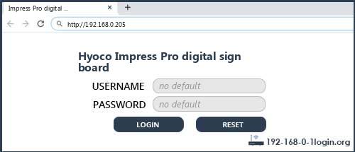Hyoco Impress Pro digital sign board router default login