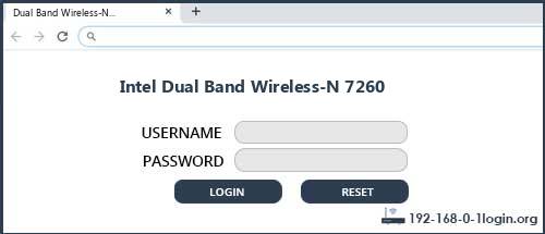Intel Dual Band Wireless-N 7260 router default login