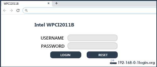 Intel WPCI2011B router default login