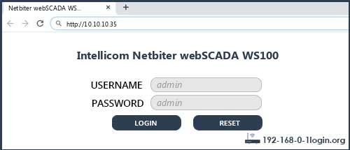 Intellicom Netbiter webSCADA WS100 router default login