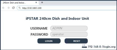 iPSTAR 240cm Dish and Indoor Unit router default login