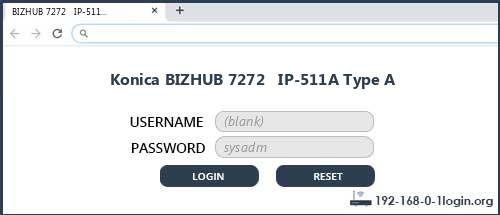 Konica BIZHUB 7272   IP-511A Type A router default login