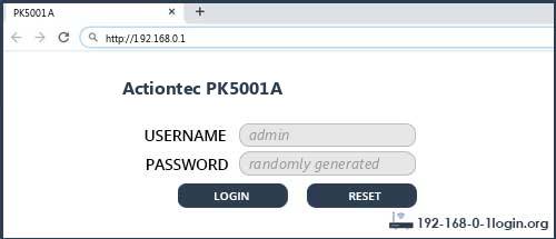 Actiontec PK5001A router default login