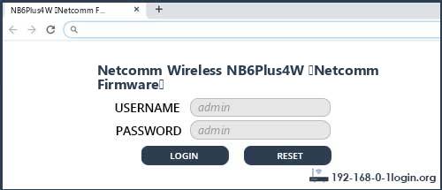 Netcomm Wireless NB6Plus4W (Netcomm Firmware) router default login