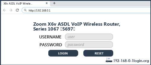 Zoom X6v ASDL VoIP Wireless Router, Series 1067 (5697) router default login