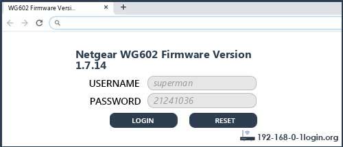 Netgear WG602 Firmware Version 1.7.14 router default login