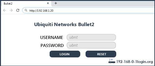 Ubiquiti Networks Bullet2 router default login