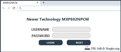 Newer Technology MXP802NPCM router default login