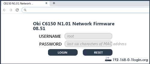 Oki C6150 N1.01 Network Firmware 08.51 router default login