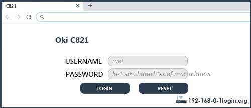 Oki C821 router default login