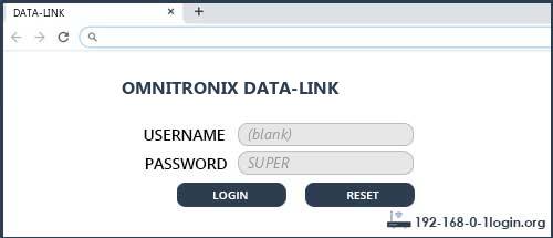 OMNITRONIX DATA-LINK router default login