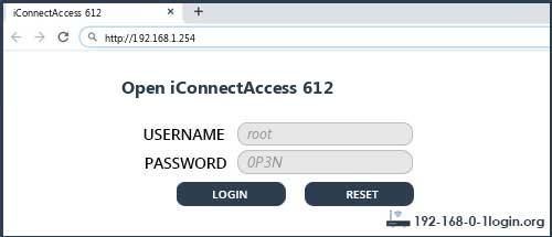 Open iConnectAccess 612 router default login