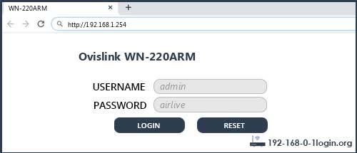 Ovislink WN-220ARM router default login