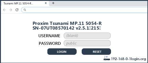Proxim Tsunami MP.11 5054-R SN-07UT08570142 v2.5.1(215) router default login