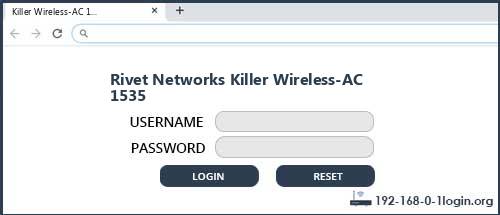 Rivet Networks Killer Wireless-AC 1535 router default login