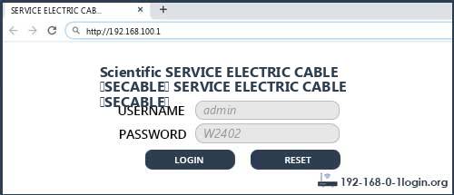 Scientific SERVICE ELECTRIC CABLE (SECABLE) SERVICE ELECTRIC CABLE (SECABLE) router default login