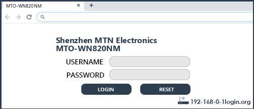 Shenzhen MTN Electronics MTO-WN820NM router default login