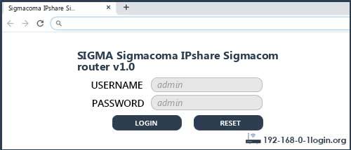 SIGMA Sigmacoma IPshare Sigmacom router v1.0 router default login