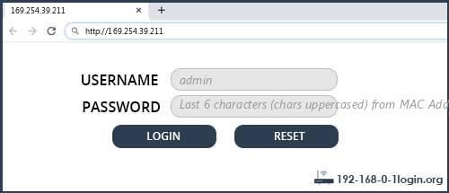 169.254.39.211 default username password