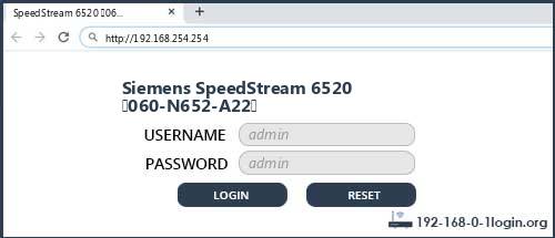 Siemens SpeedStream 6520 (060-N652-A22) router default login