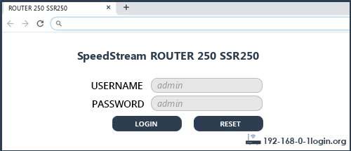 SpeedStream ROUTER 250 SSR250 router default login