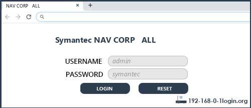 Symantec NAV CORP   ALL router default login