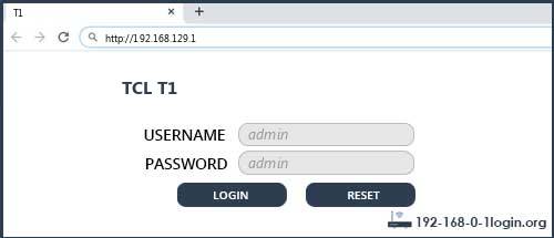 TCL T1 router default login