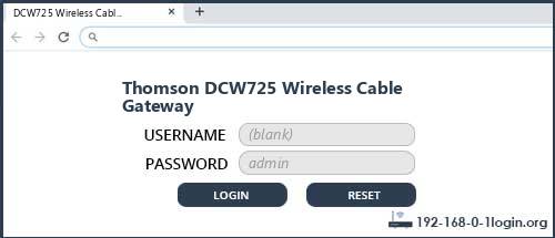 Thomson DCW725 Wireless Cable Gateway router default login