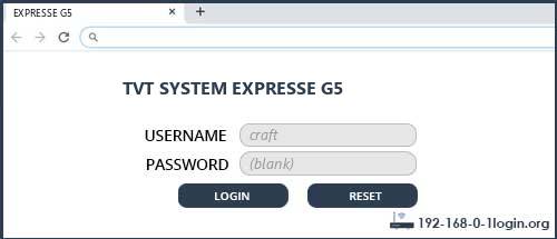 TVT SYSTEM EXPRESSE G5 router default login