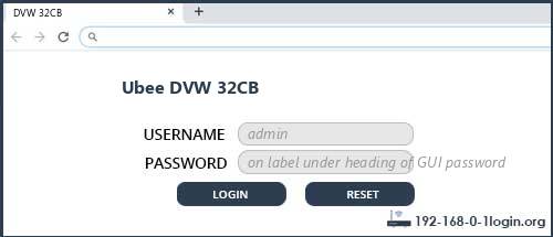 Ubee DVW 32CB router default login