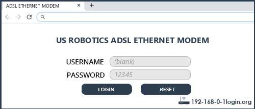 US ROBOTICS ADSL ETHERNET MODEM router default login