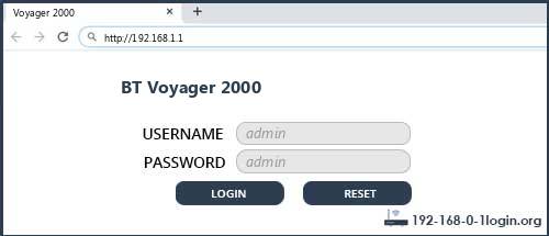 BT Voyager 2000 router default login