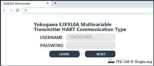 Yokogawa EJX910A Multivariable Transmitter HART Communication Type router default login