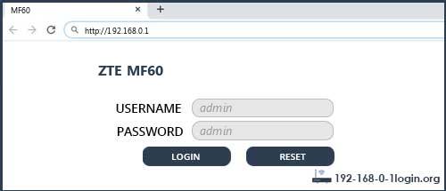ZTE MF60 router default login