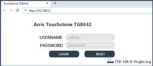 Arris Touchstone TG8442 router default login