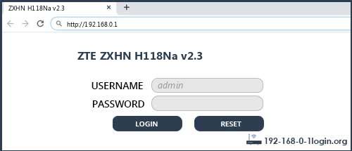 ZTE ZXHN H118Na v2.3 router default login