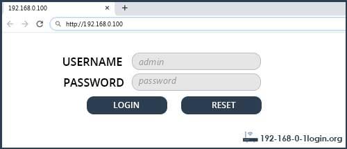 192.168.0.100 default username password