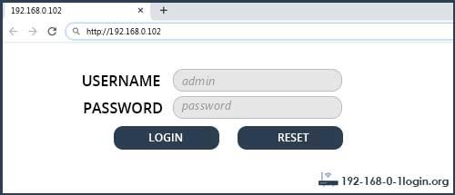 192.168.0.102 default username password