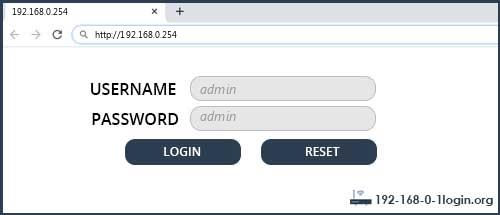 192.168.0.254 default username password