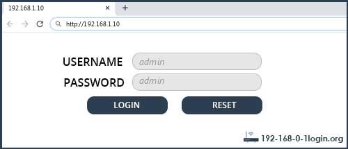 192.168.1.10 default username password
