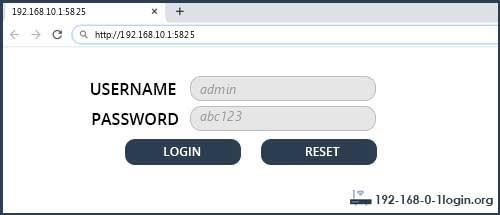 192.168.10.1:5825 default username password