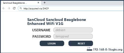 SanCloud Sancloud Beaglebone Enhanced WiFi V1G router default login