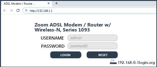 Zoom ADSL Modem / Router w/ Wireless-N, Series 1093 router default login