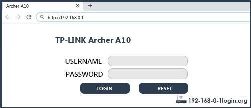 TP-LINK Archer A10 router default login