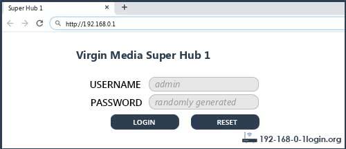 Virgin Media Super Hub 1 router default login