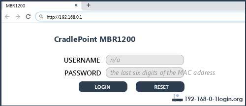 CradlePoint MBR1200 router default login