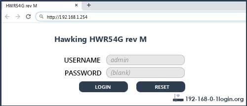 Hawking HWR54G rev M router default login